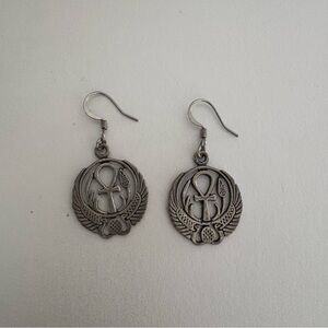 Sterling Silver 925 Ankh Wings Earrings